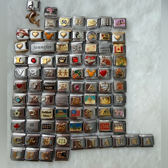 Vintage Y2K Italian Charm Bracelet Link Charms Stainless Steel stretch Silver - Picture 7 of 8